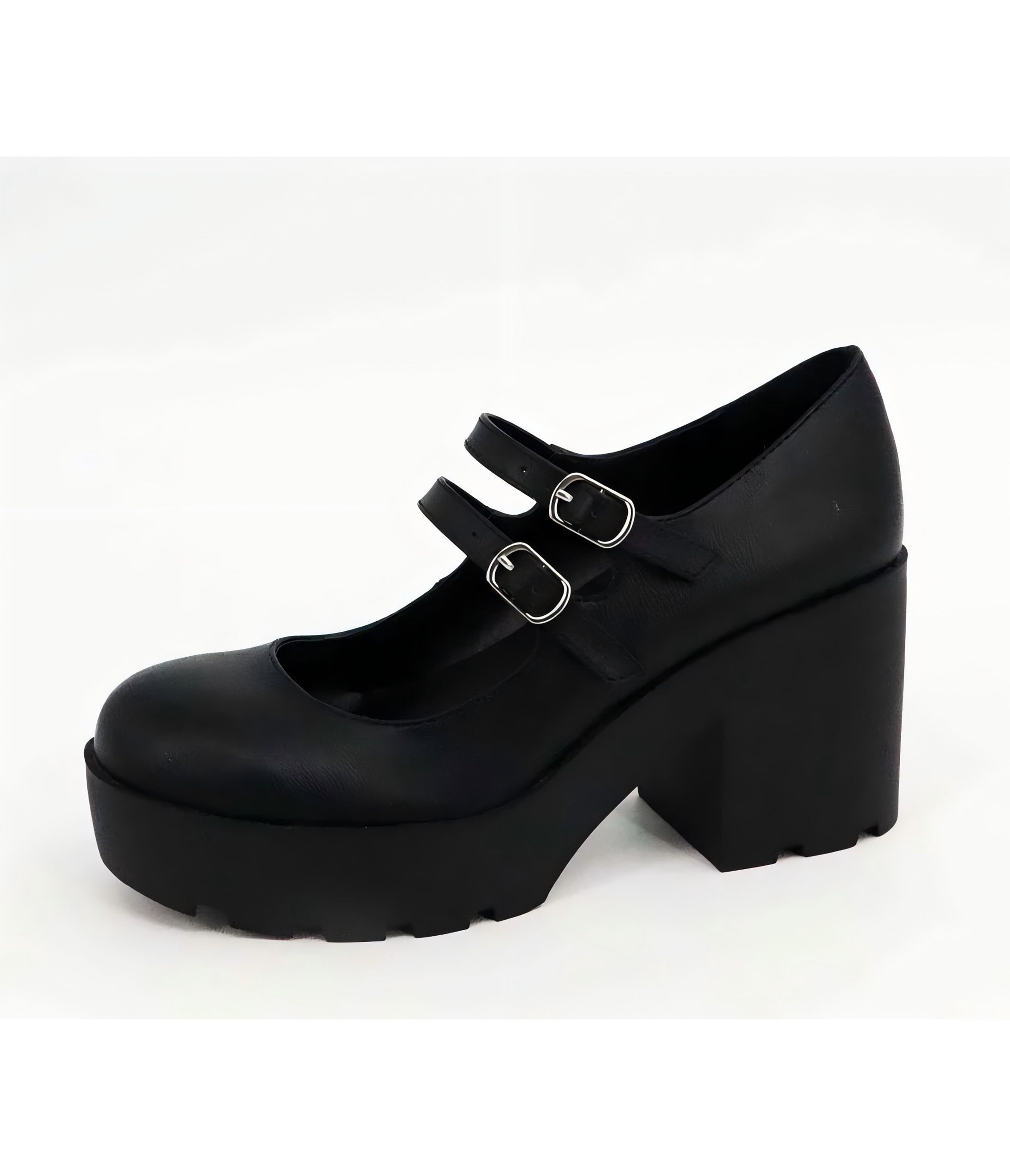 Black Leatherette Mary Jane Platform Loafers