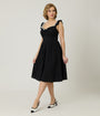 Unique Vintage Black Sweetheart Flutter Sleeve Swing Dress