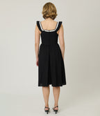 Unique Vintage Black Sweetheart Flutter Sleeve Swing Dress