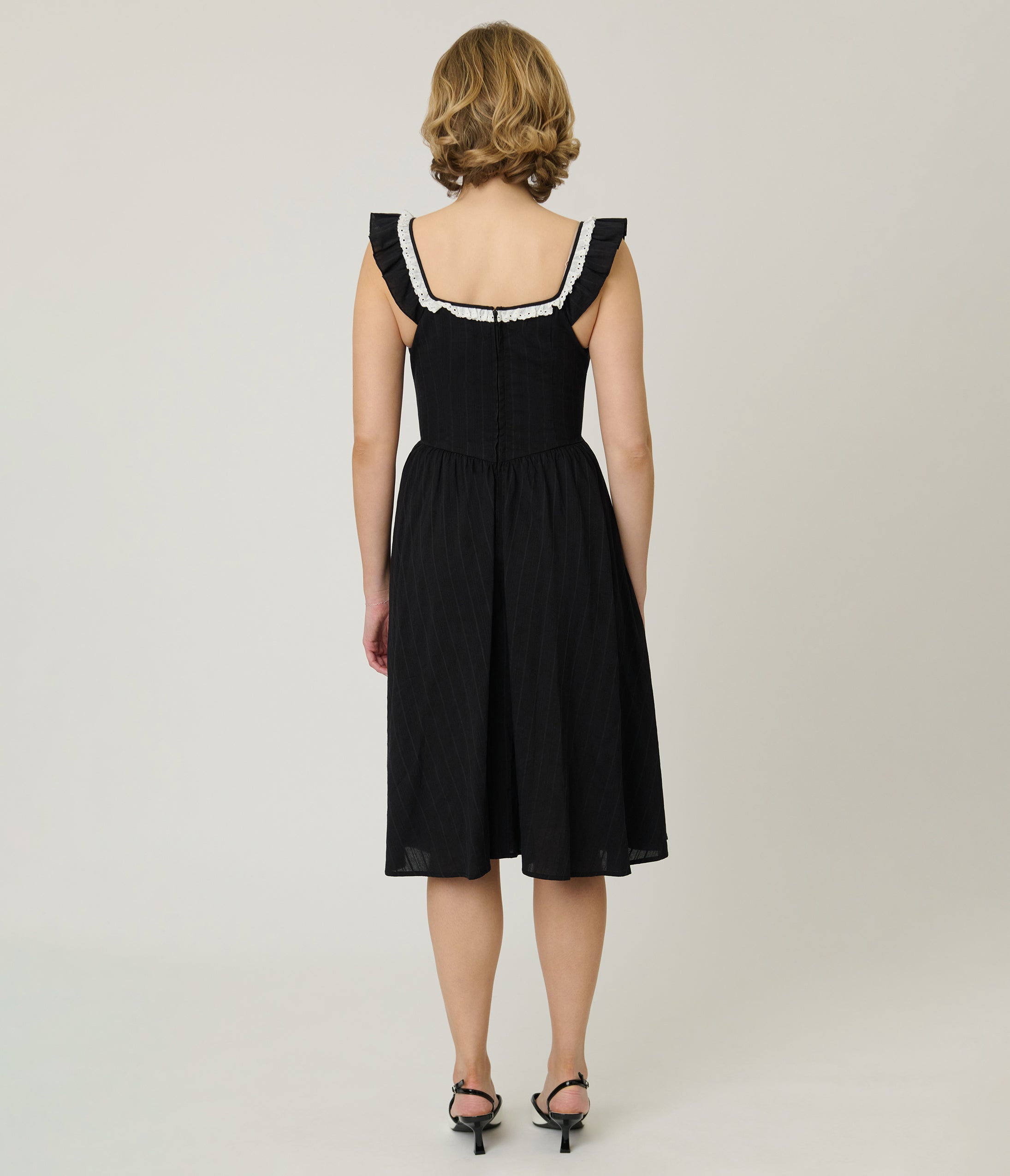 Unique Vintage Black Sweetheart Flutter Sleeve Swing Dress