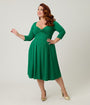 Unique Vintage Plus Size Green Front Twist Swing Dress