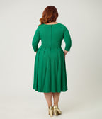 Unique Vintage Plus Size Green Front Twist Swing Dress
