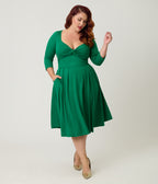 Unique Vintage Plus Size Green Front Twist Swing Dress