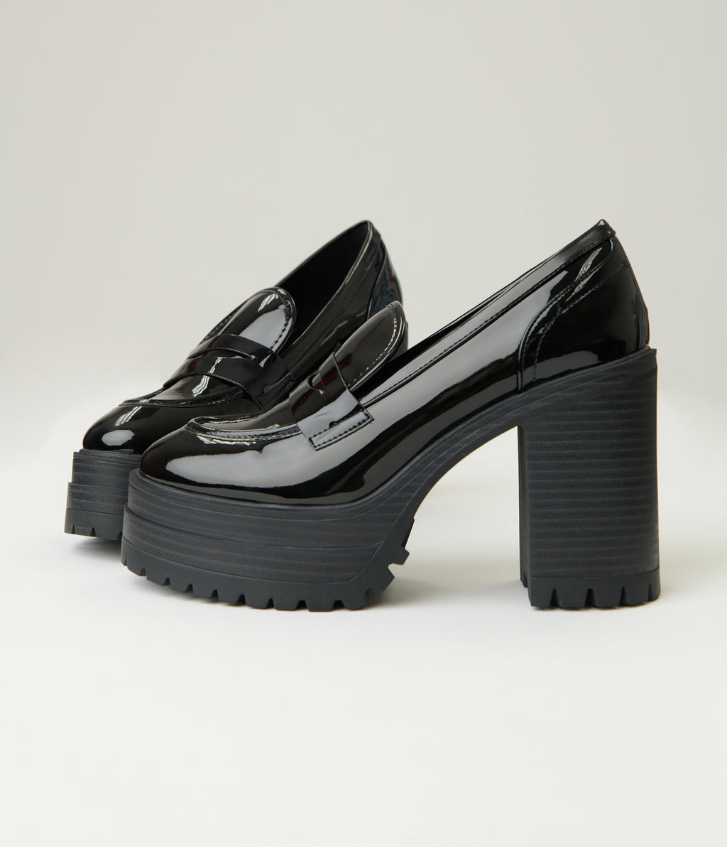 Black Patent Leatherette Platform Loafers