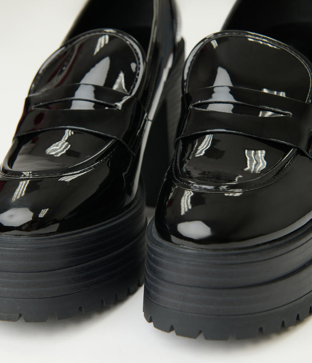 Black Patent Leatherette Platform Loafers