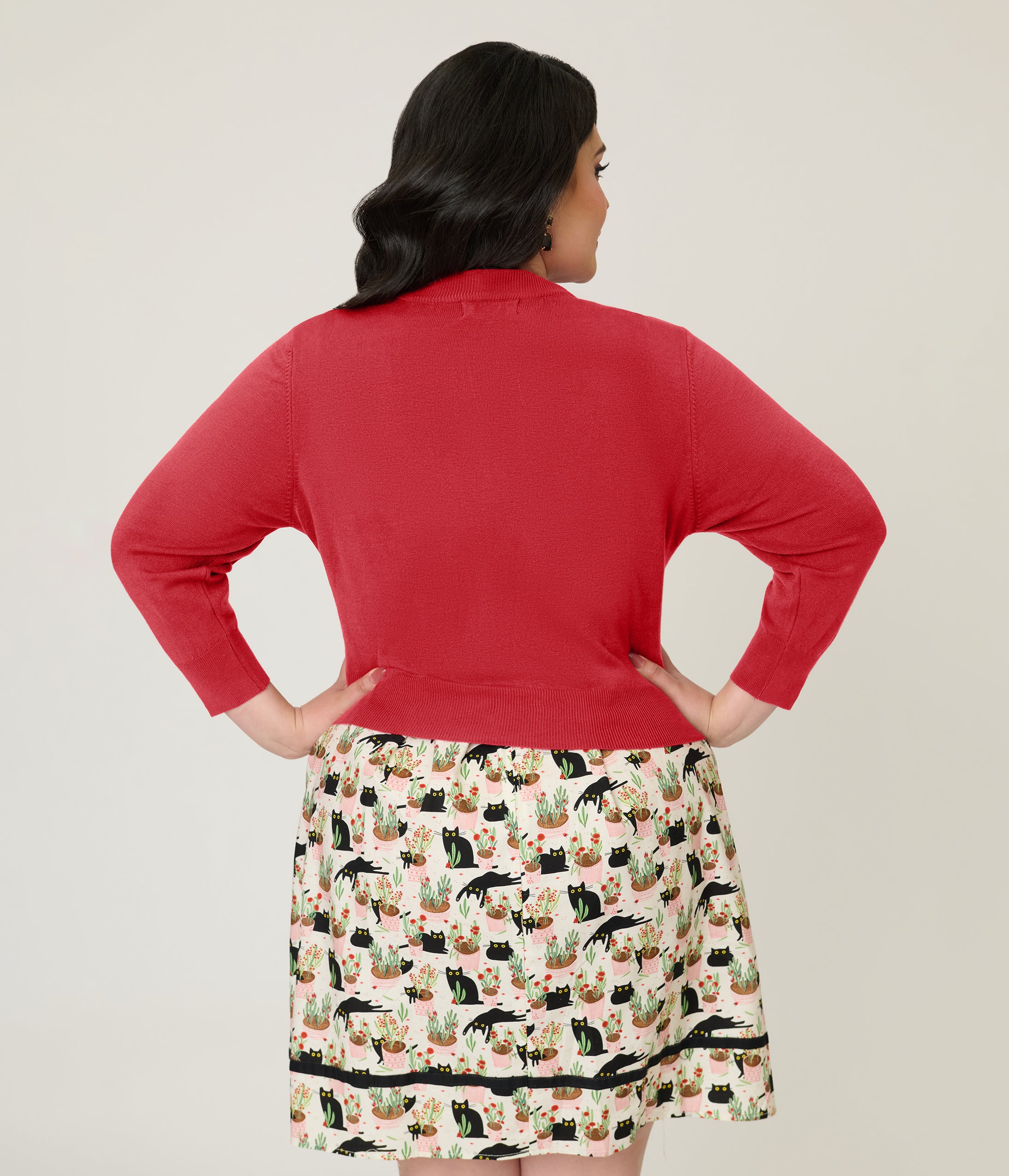 Plus Size Red Three Quarter Sleeve Crop Cardigan