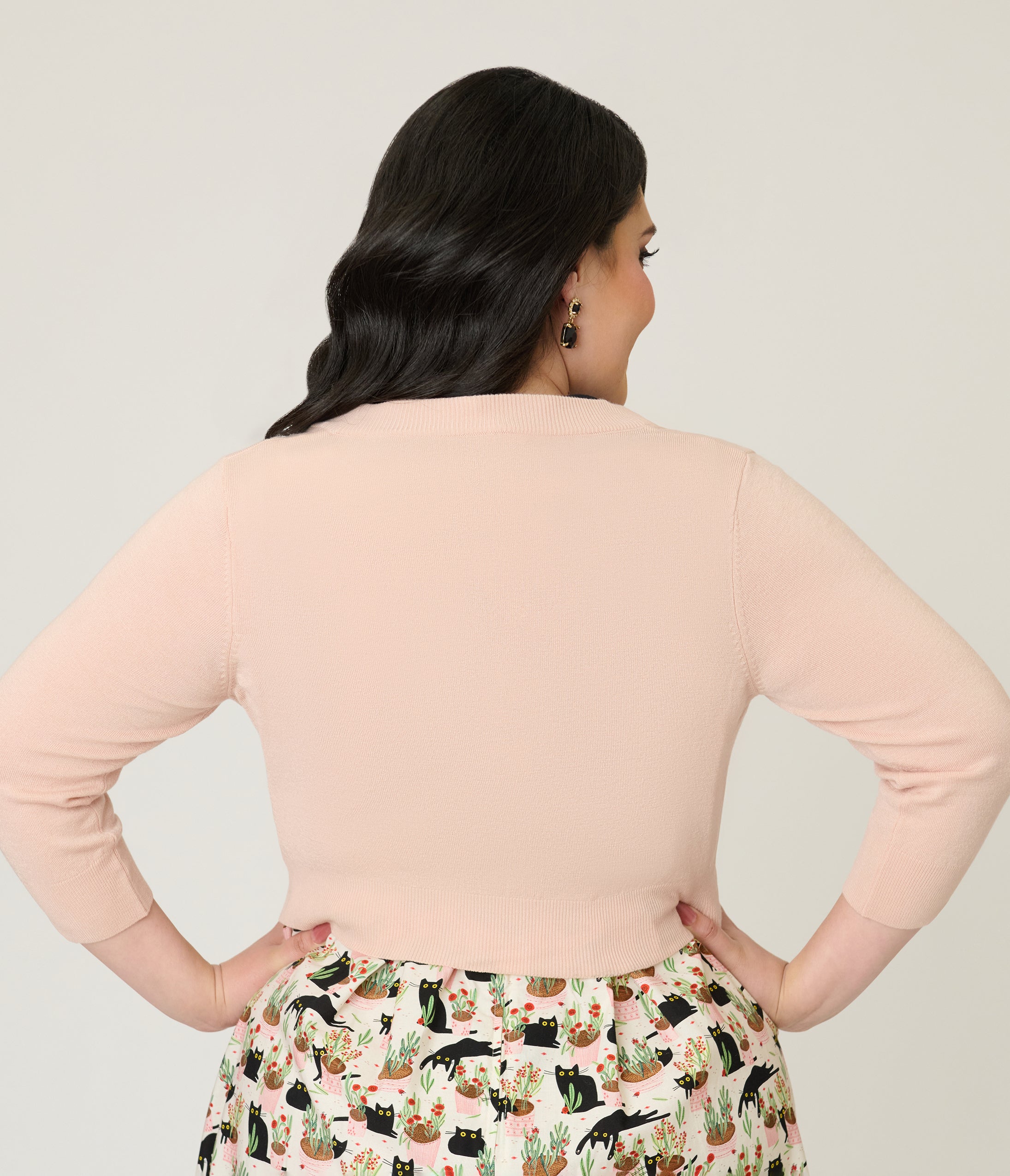 Plus Size Blush Three Quarter Sleeve Crop Cardigan