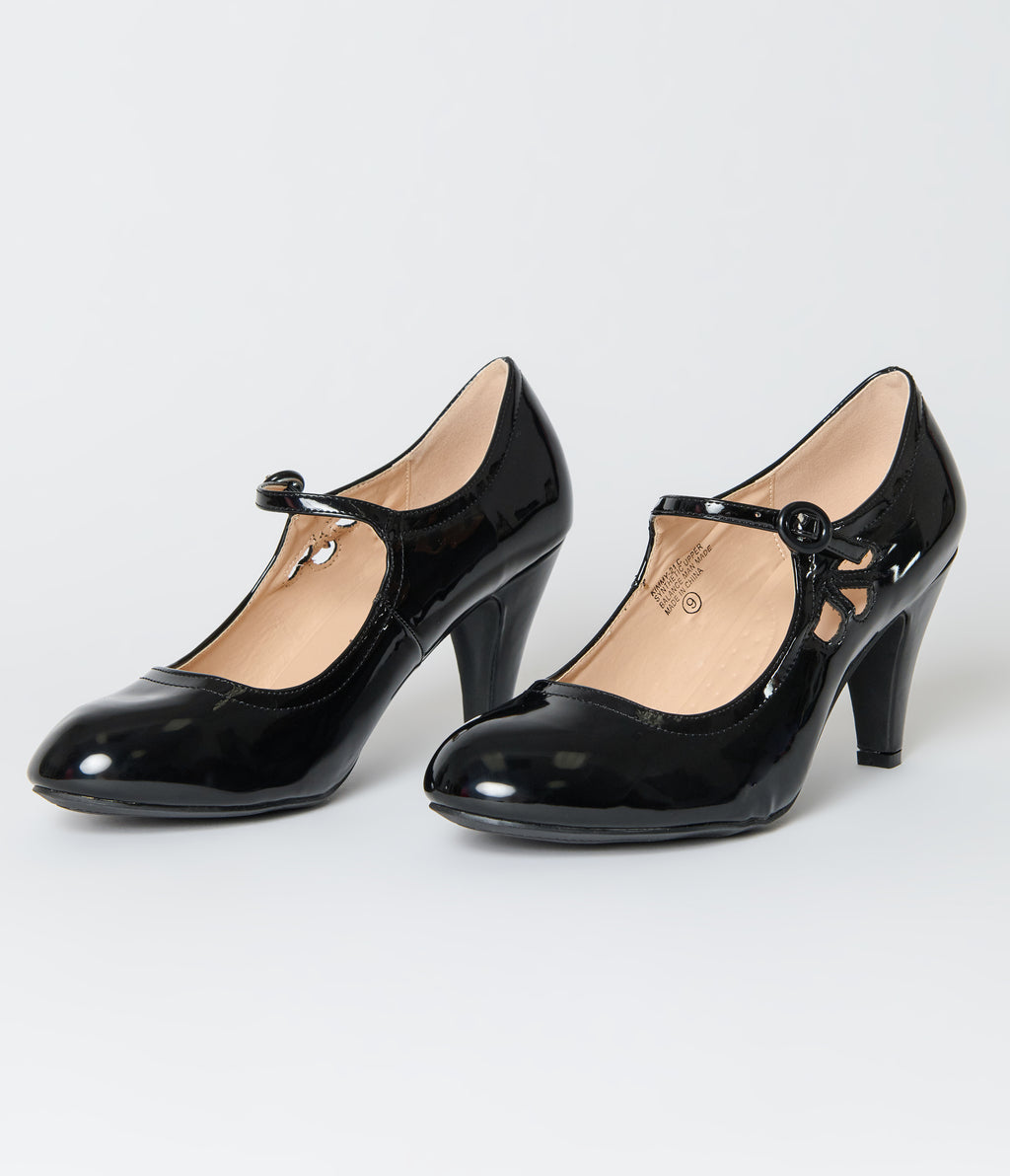 1920s Black Patent Leatherette Mary Jane Heels