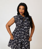 Retrolicious Black Dinosaur Bones Cotton Bow Blouse