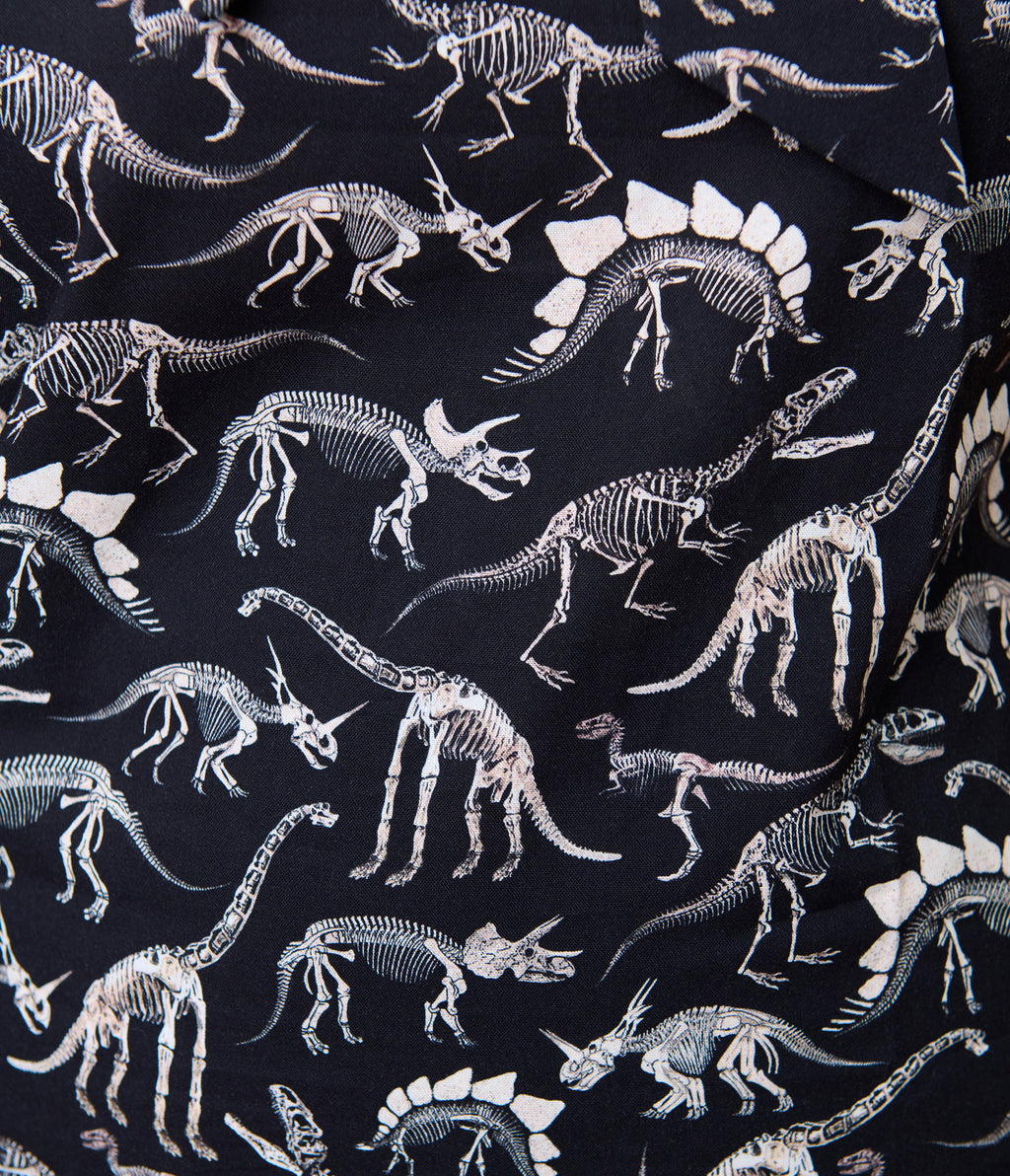 Retrolicious Black Dinosaur Bones Cotton Bow Blouse