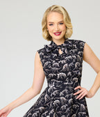 Retrolicious Black Dino Skeleton Print Swing Skirt