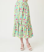 Disney Princess Collection by Unique Vintage Green Gingham Tiered Midi Skirt