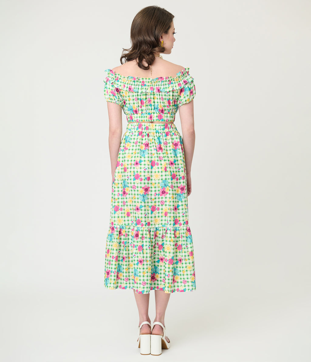 Disney Princess Collection by Unique Vintage Green Gingham Tiered Midi Skirt