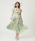 Disney Princess Collection by Unique Vintage Green Gingham Tiered Midi Skirt