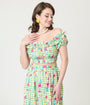 Disney Princess Collection by Unique Vintage Green Gingham Princess Floral Ruffle Up Crop Top