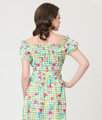 Disney Princess Collection by Unique Vintage Green Gingham Princess Floral Ruffle Up Crop Top