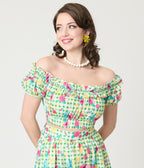 Disney Princess Collection by Unique Vintage Green Gingham Princess Floral Ruffle Up Crop Top