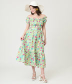 Disney Princess Collection by Unique Vintage Green Gingham Princess Floral Ruffle Up Crop Top