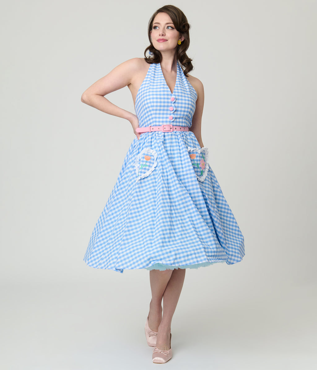 Disney Mickey & Friends Collection by Unique Vintage Blue Gingham Cotton Halter Swing Dress Disney Mickey & Friends Collection by Unique Vintage Blue Gingham Cotton Halter Swing Dress