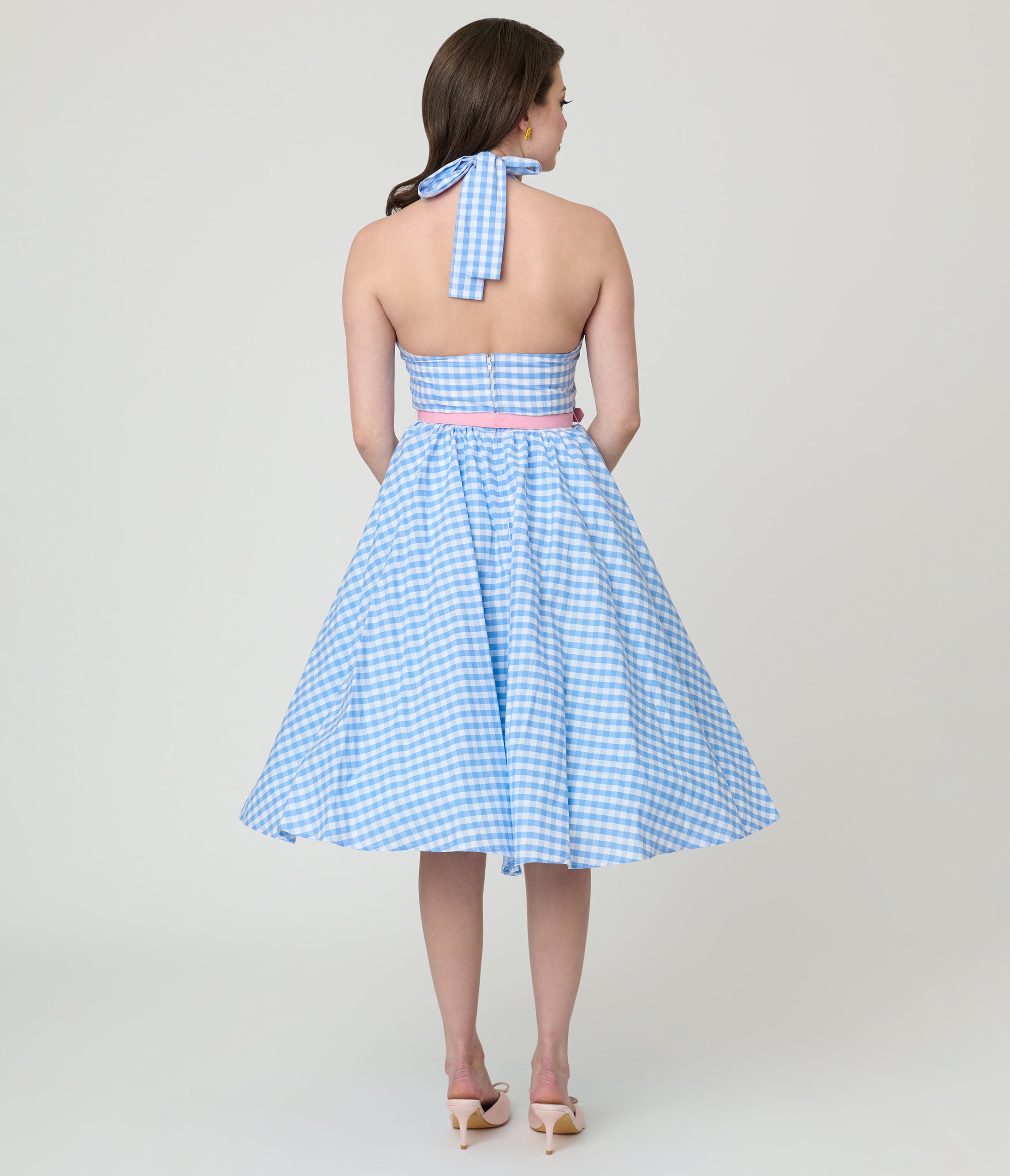 Disney Mickey & Friends Collection by Unique Vintage Blue Gingham Cotton Halter Swing Dress