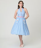 Disney Mickey & Friends Collection by Unique Vintage Blue Gingham Cotton Halter Swing Dress