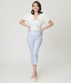 Disney Mickey & Friends Collection by Unique Vintage Blue Gingham Rachelle Capri Pants