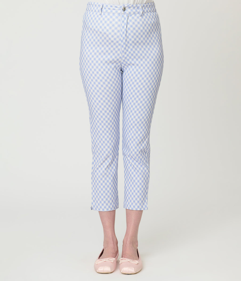 Disney Mickey & Friends Collection by Unique Vintage Blue Gingham Rachelle Capri Pants
