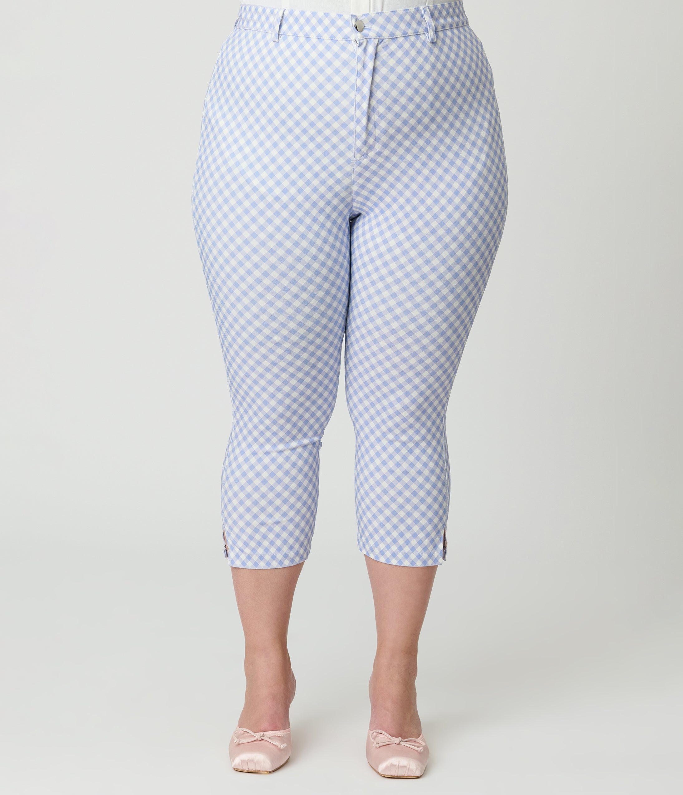 Disney Mickey & Friends Collection by Unique Vintage Plus Size Blue Gingham Rachelle Capri Pants