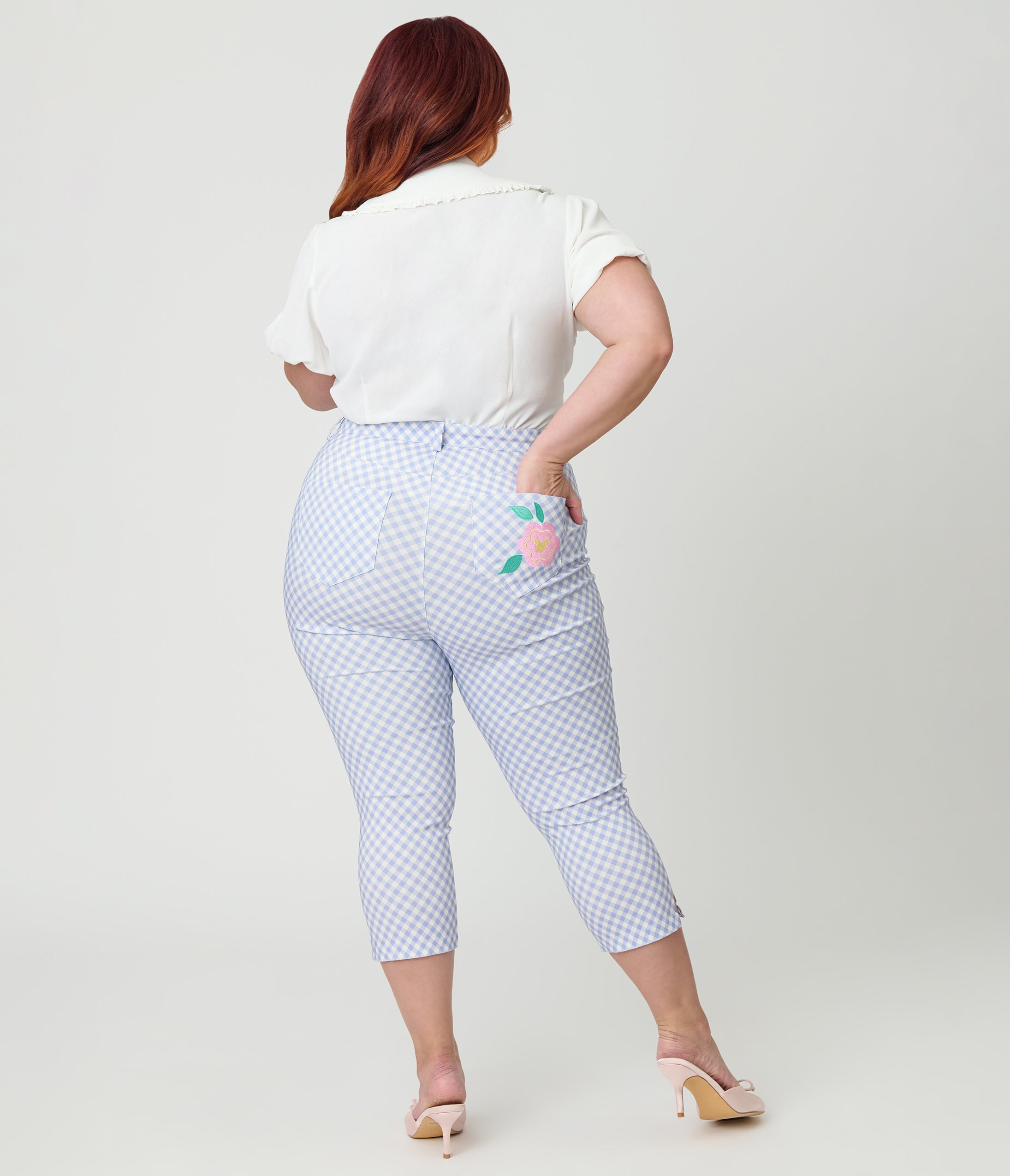 Disney Mickey & Friends Collection by Unique Vintage Plus Size Blue Gingham Rachelle Capri Pants