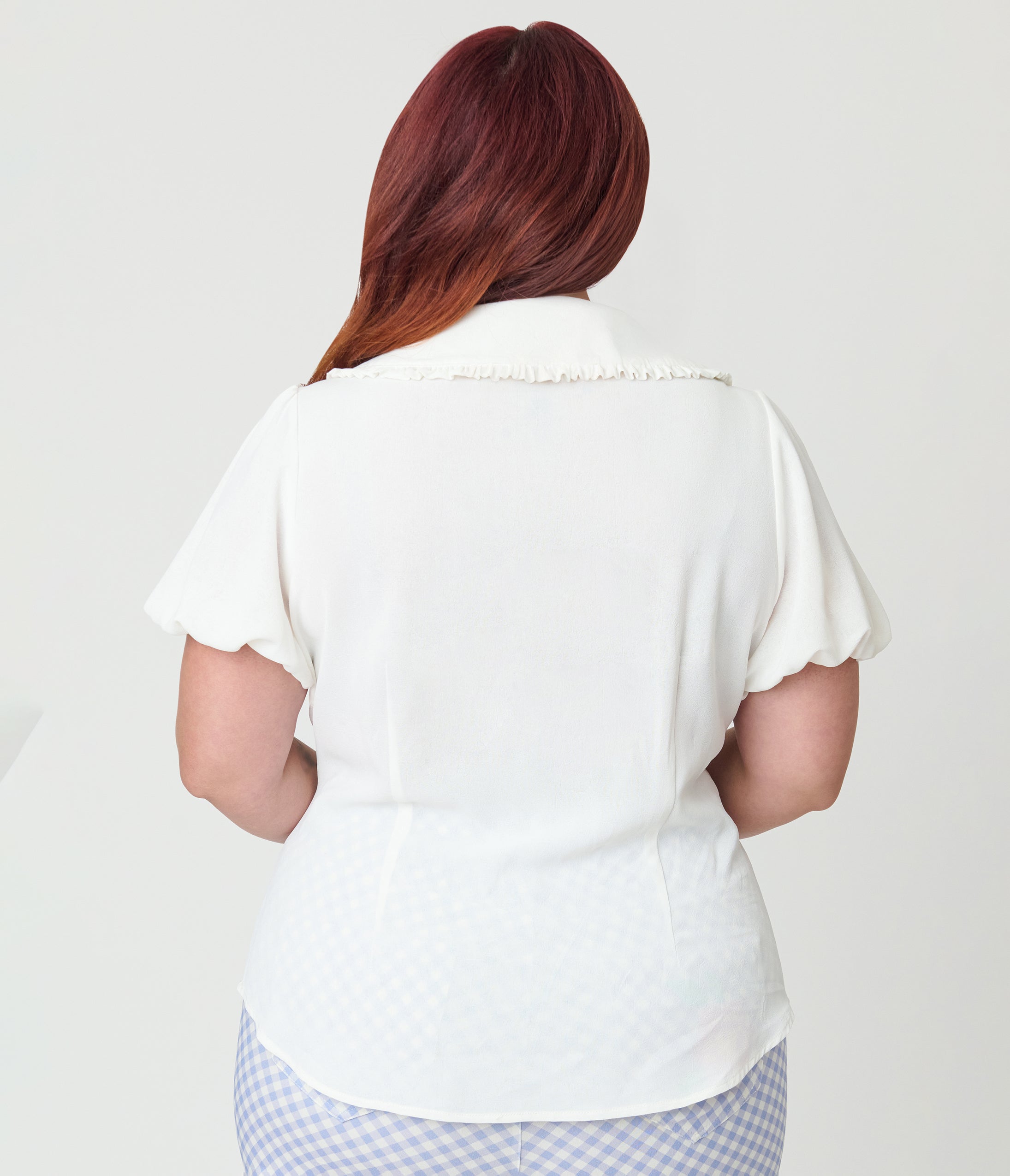 Disney Mickey & Friends Collection by Unique Vintage Plus Size White Mickey Floral Oversized Collar Blouse