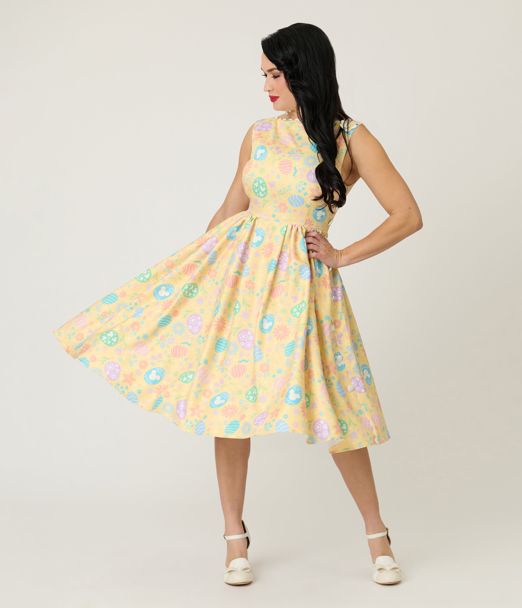 Preorder- Disney Mickey & Friends Collection by Unique Vintage Yellow & Easter Egg Livvie Swing Dress