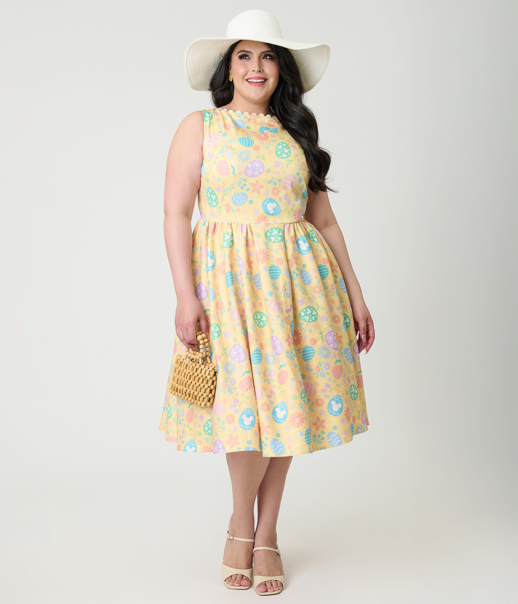 Preorder - Disney Mickey & Friends Collection by Unique Vintage Plus Size Yellow & Easter Egg Livvie Swing Dress