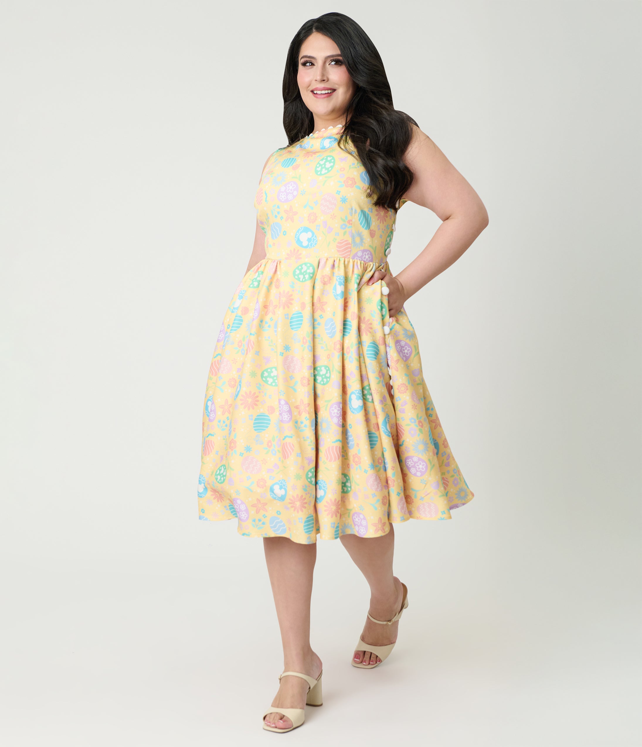 Preorder - Disney Mickey & Friends Collection by Unique Vintage Plus Size Yellow & Easter Egg Livvie Swing Dress