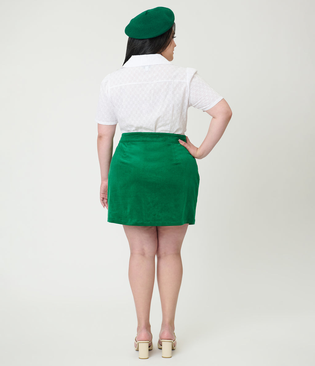 Smak Parlour Plus Size Green Corduroy & Bunny Pocket Mini Skirt