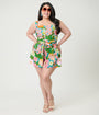 Smak Parlour Plus Size Teal Floral Sweet & Sassy Skirted Cotton Romper