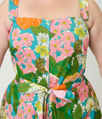 Smak Parlour Plus Size Teal Floral Sweet & Sassy Skirted Cotton Romper