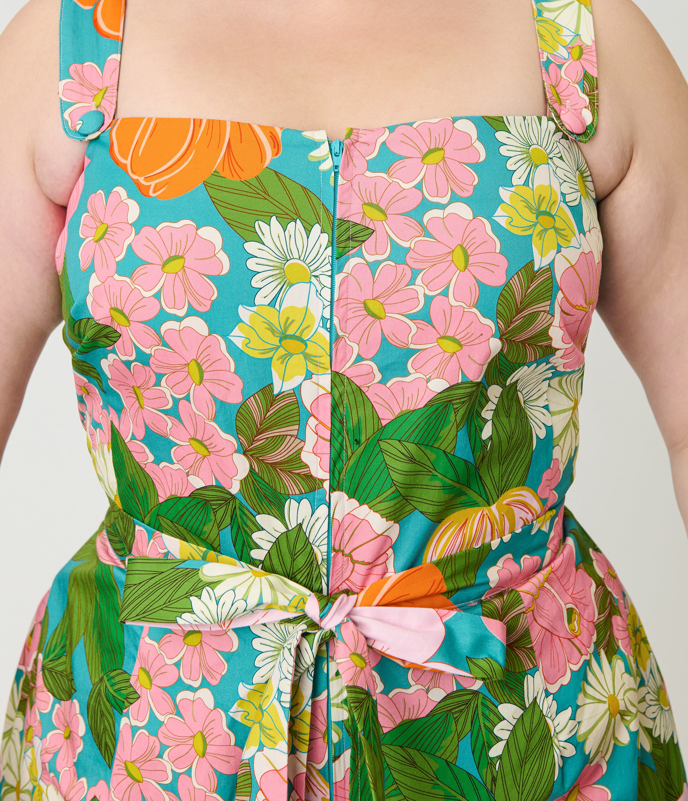 Smak Parlour Plus Size Teal Floral Sweet & Sassy Skirted Cotton Romper