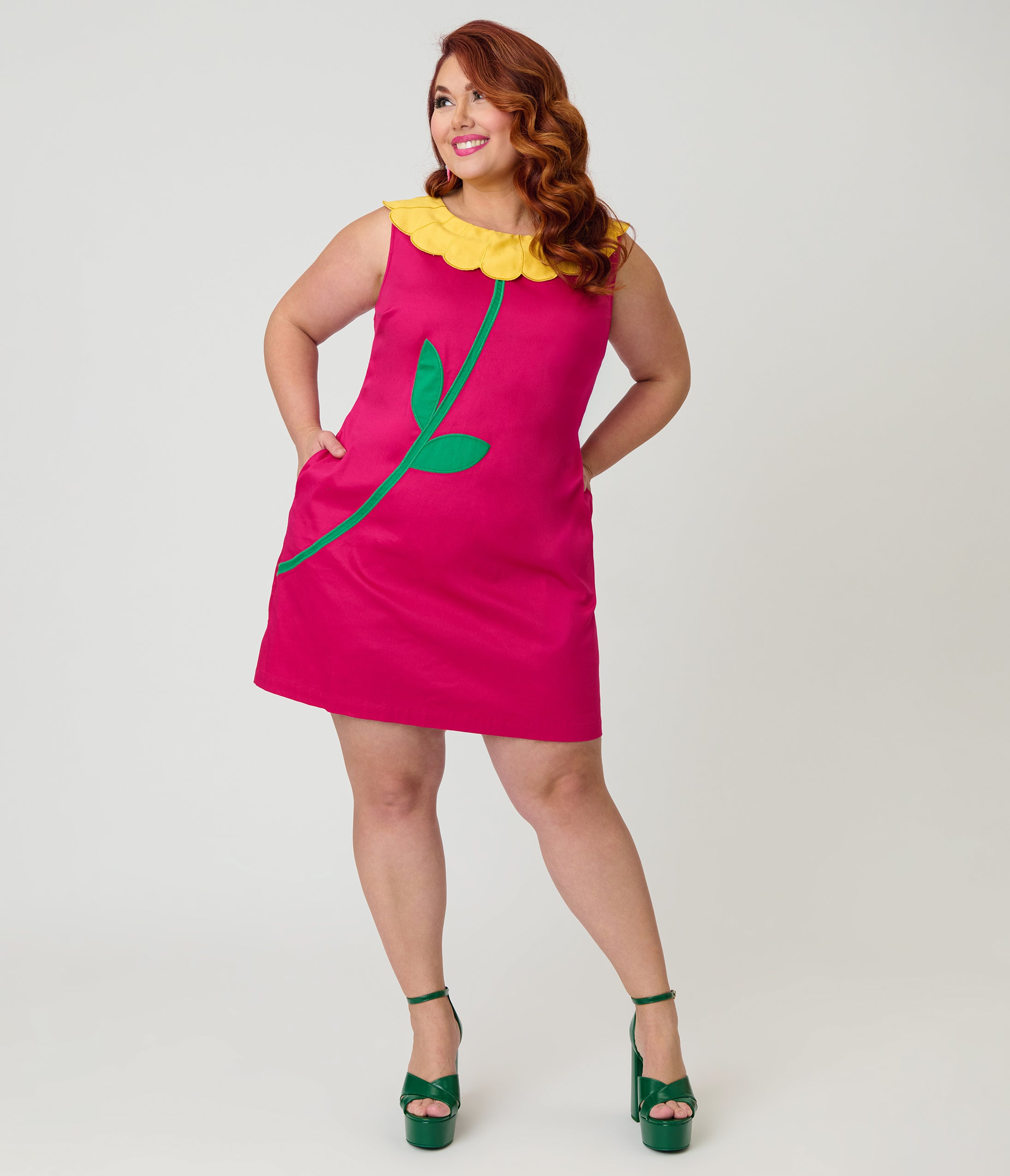 Smak Parlour Plus Size Hot Pink & Yellow Petal Collar Cotton Shift