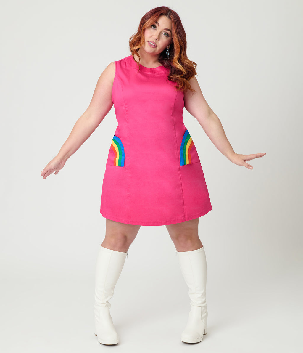 Smak Parlour Plus Size Hot Pink Rainbow Pocket Mod Shift Dress