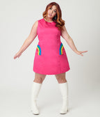 Smak Parlour Plus Size Hot Pink Rainbow Pocket Mod Shift Dress