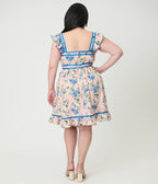 Smak Parlour Plus Size Light Pink & Blue Floral Corset Fit & Flare Dress