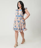 Smak Parlour Plus Size Light Pink & Blue Floral Corset Fit & Flare Dress
