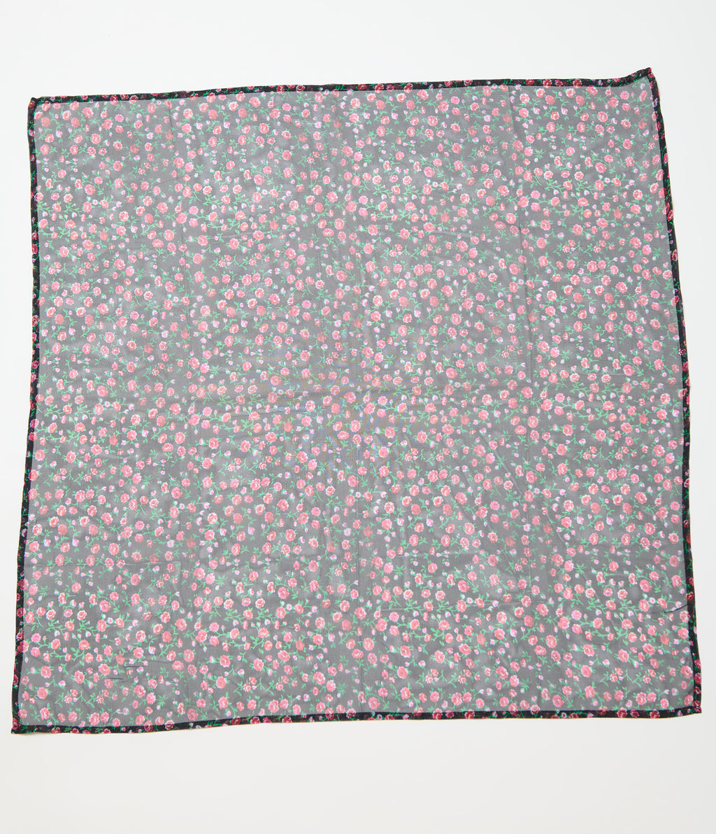 Unique Vintage Black Ditzy Rose Hair Scarf