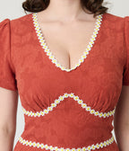 Unique Vintage Rust Red & Daisy Cotton Romper