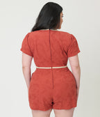 Unique Vintage Plus Size Rust Red & Daisy Cotton Romper