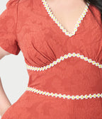 Unique Vintage Plus Size Rust Red & Daisy Cotton Romper