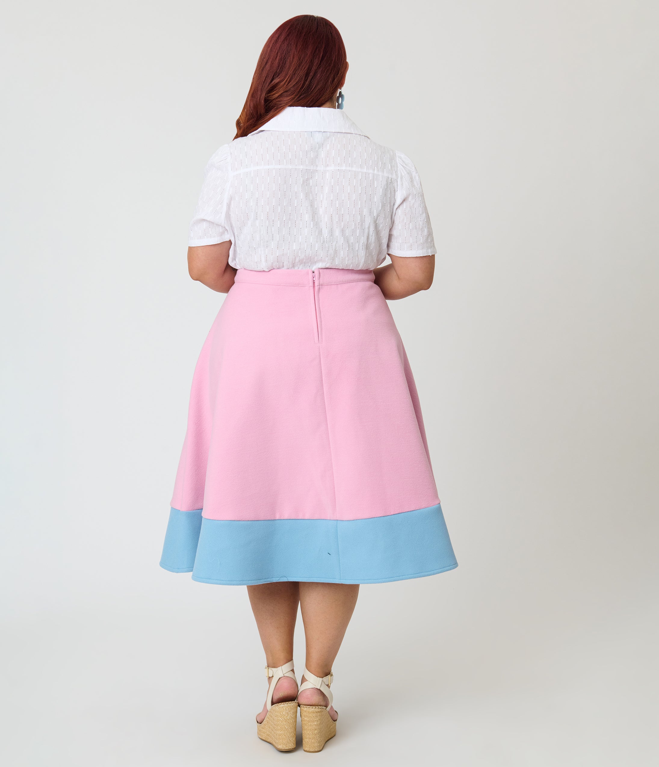 Unique Vintage Plus Size Pink & Blue Bunny Soda Shop Swing Skirt