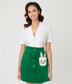 Unique Vintage White & Flower Buttons Cotton Blouse