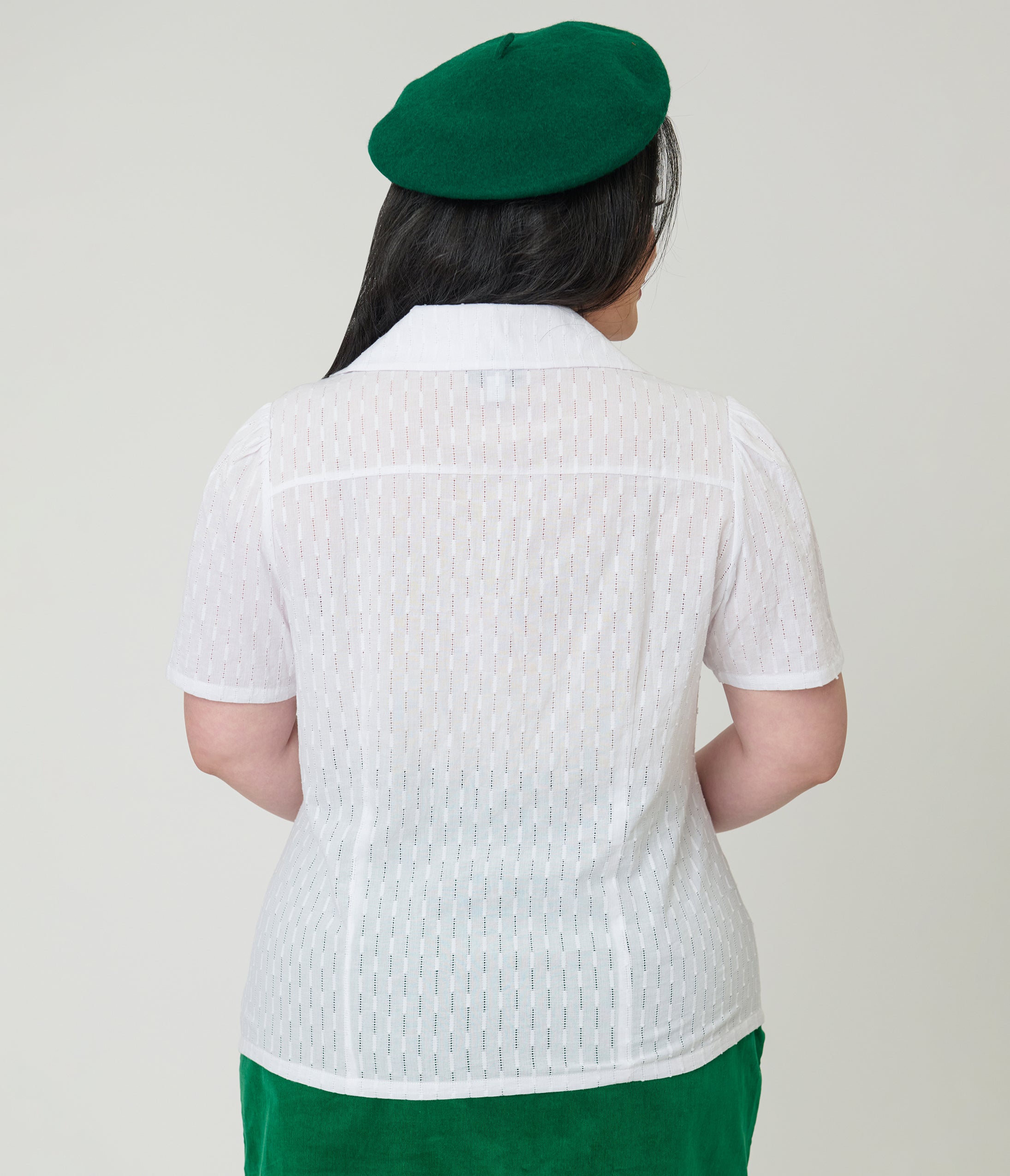 Unique Vintage Plus Size White & Flower Buttons Cotton Blouse