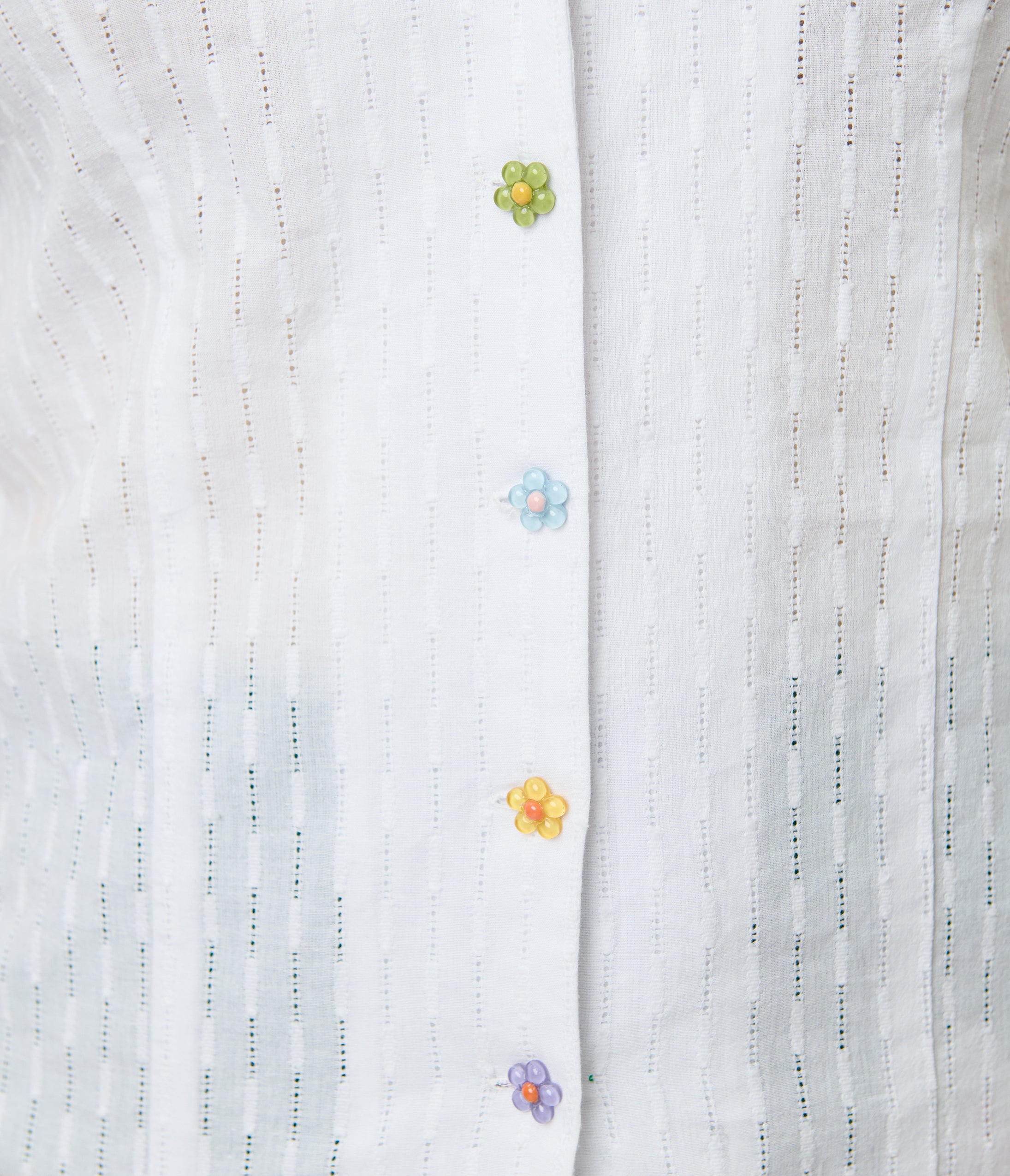 Unique Vintage Plus Size White & Flower Buttons Cotton Blouse